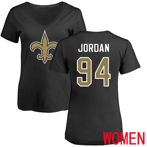 New Orleans Saints Black Women Cameron Jordan Name and Number Logo Slim Fit NFL Football #94 T Shirt->nfl t-shirts->Sports Accessory
